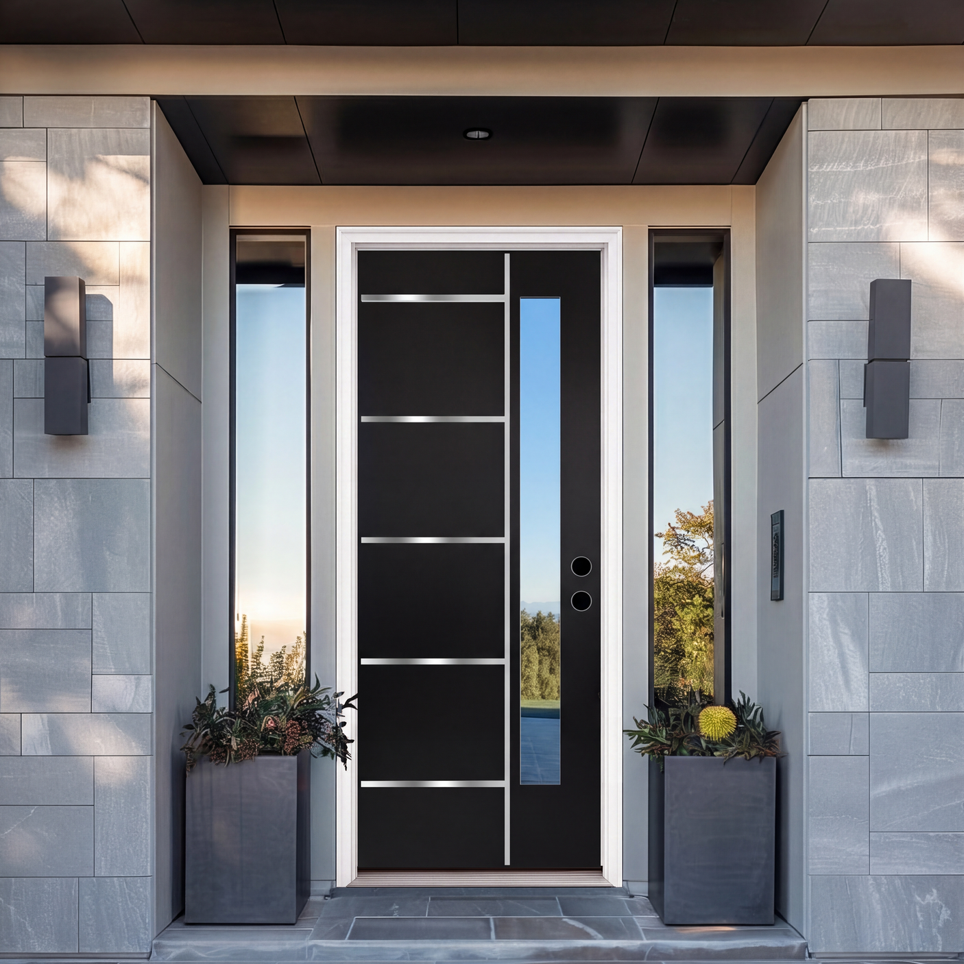 36" x 80" Fiberglass Modern Textured Entry Door – Black-09 | Left & Right Hand Inswing