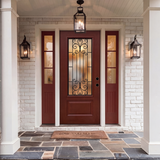 36" x 80" Red Fiberglass Entry Door with 3/4 Lite Wrought Iron Glass, Left or Right Hand Inswing, Classic Style Front Door with 4-9/16" White Vinyl Frame and Brickmould