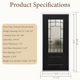[out of stock]36" x 80" Smooth Black Fiberglass Entry Door – 3/4 View Frosted Privacy Glass | Left & Right Hand Inswing