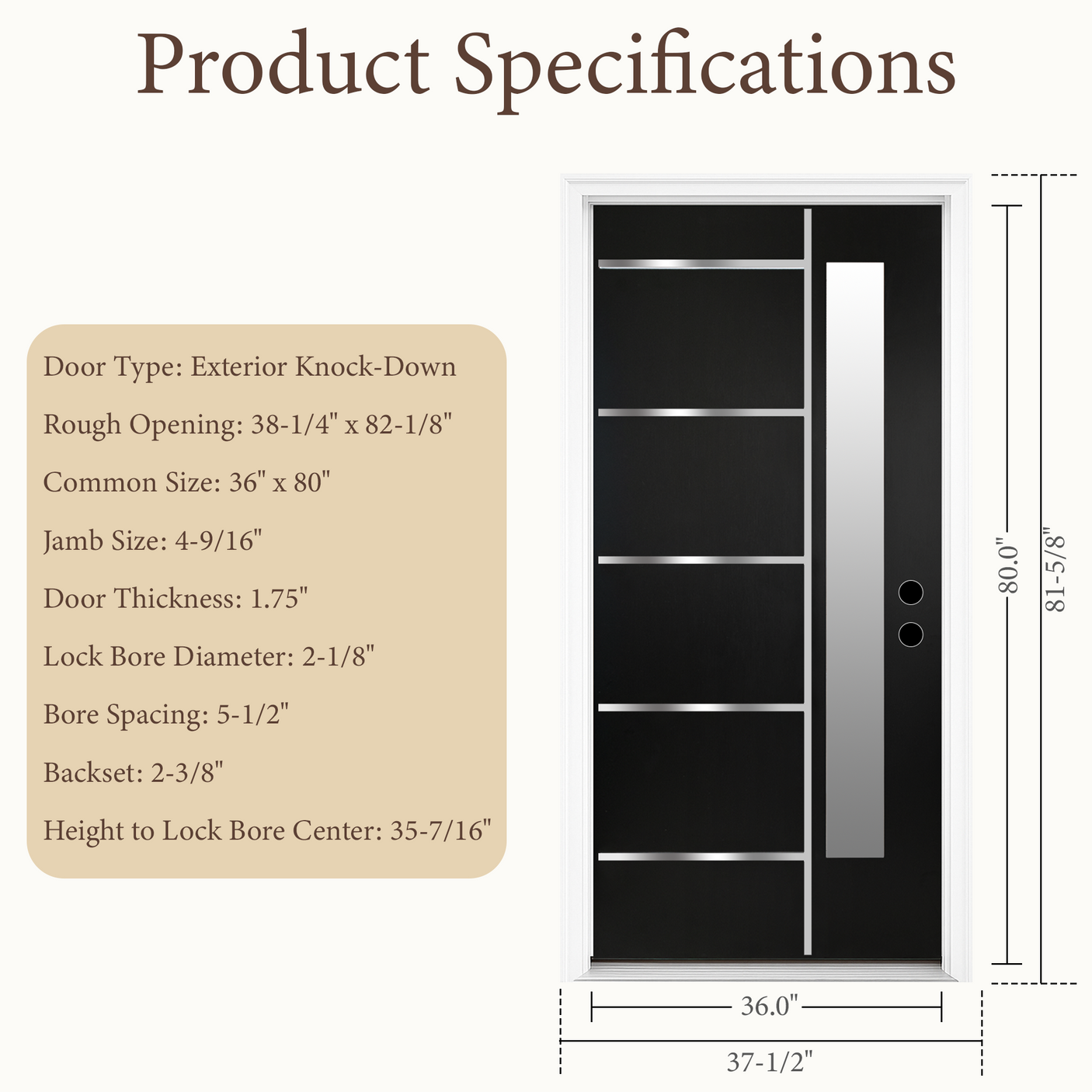 36" x 80" Fiberglass Modern Textured Entry Door – Black-09 | Left & Right Hand Inswing