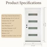36" x 80" Fiberglass Exterior Door | White Smooth Finish | Frosted Glass | Right Hand Inswing