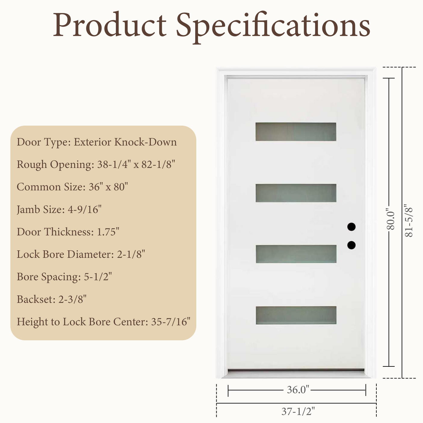 36" x 80" Fiberglass Exterior Door | White Smooth Finish | Frosted Glass | Left Hand Inswing