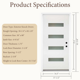 36" x 80" Fiberglass Exterior Door | White Smooth Finish | Frosted Glass | Left Hand Inswing
