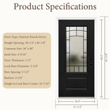 [out of stock]36" x 80" Smooth Black Fiberglass Entry Door – 3/4 View Frosted Privacy Glass | Left & Right Hand Inswing