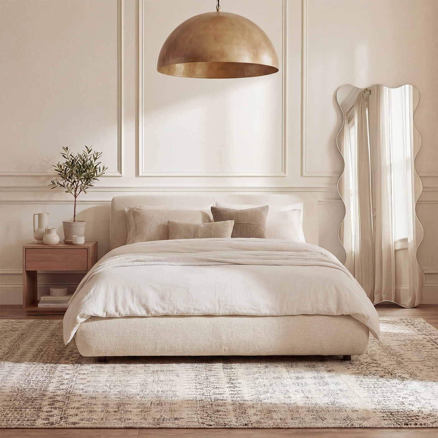 Premium Upholstered Platform Bed Frame with 6.3" Padded Headboard