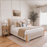 Yechen Queen Bed Frame with Storage | 3-Drawer Linen Platform Bed, Noise-Free Slats, Beige
