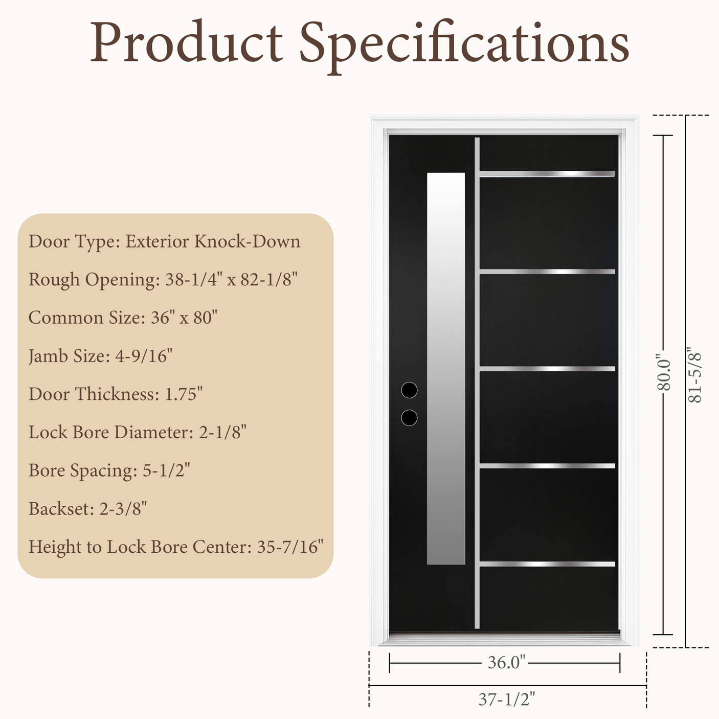 36" x 80" Fiberglass Modern Textured Entry Door – Black-09 | Left & Right Hand Inswing