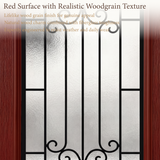 36" x 80" Red Fiberglass Entry Door with 3/4 Lite Wrought Iron Glass, Left or Right Hand Inswing, Classic Style Front Door with 4-9/16" White Vinyl Frame and Brickmould