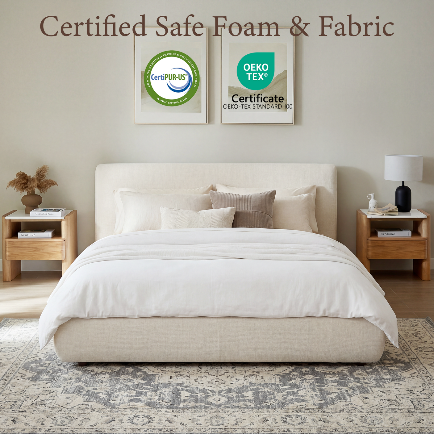 Premium Upholstered Platform Bed Frame with 6.3" Padded Headboard