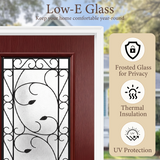 36" x 80" Red Fiberglass Entry Door with 3/4 Lite Wrought Iron Glass, Left or Right Hand Inswing, Classic Style Front Door with 4-9/16" White Vinyl Frame and Brickmould