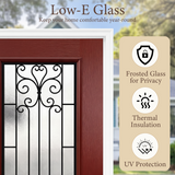 36" x 80" Red Fiberglass Entry Door with 3/4 Lite Wrought Iron Glass, Left or Right Hand Inswing, Classic Style Front Door with 4-9/16" White Vinyl Frame and Brickmould