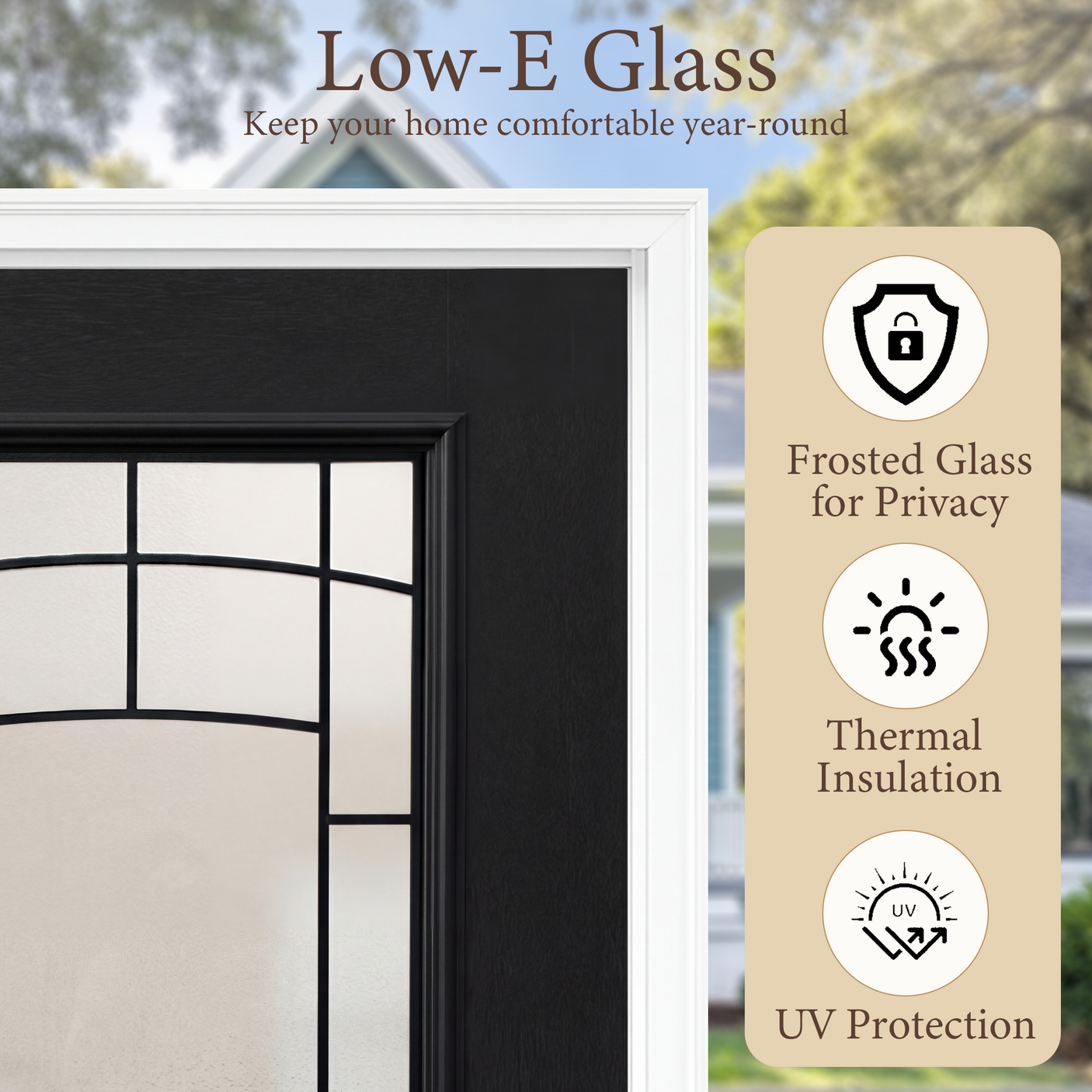 [out of stock]36" x 80" Smooth Black Fiberglass Entry Door – 3/4 View Frosted Privacy Glass | Left & Right Hand Inswing