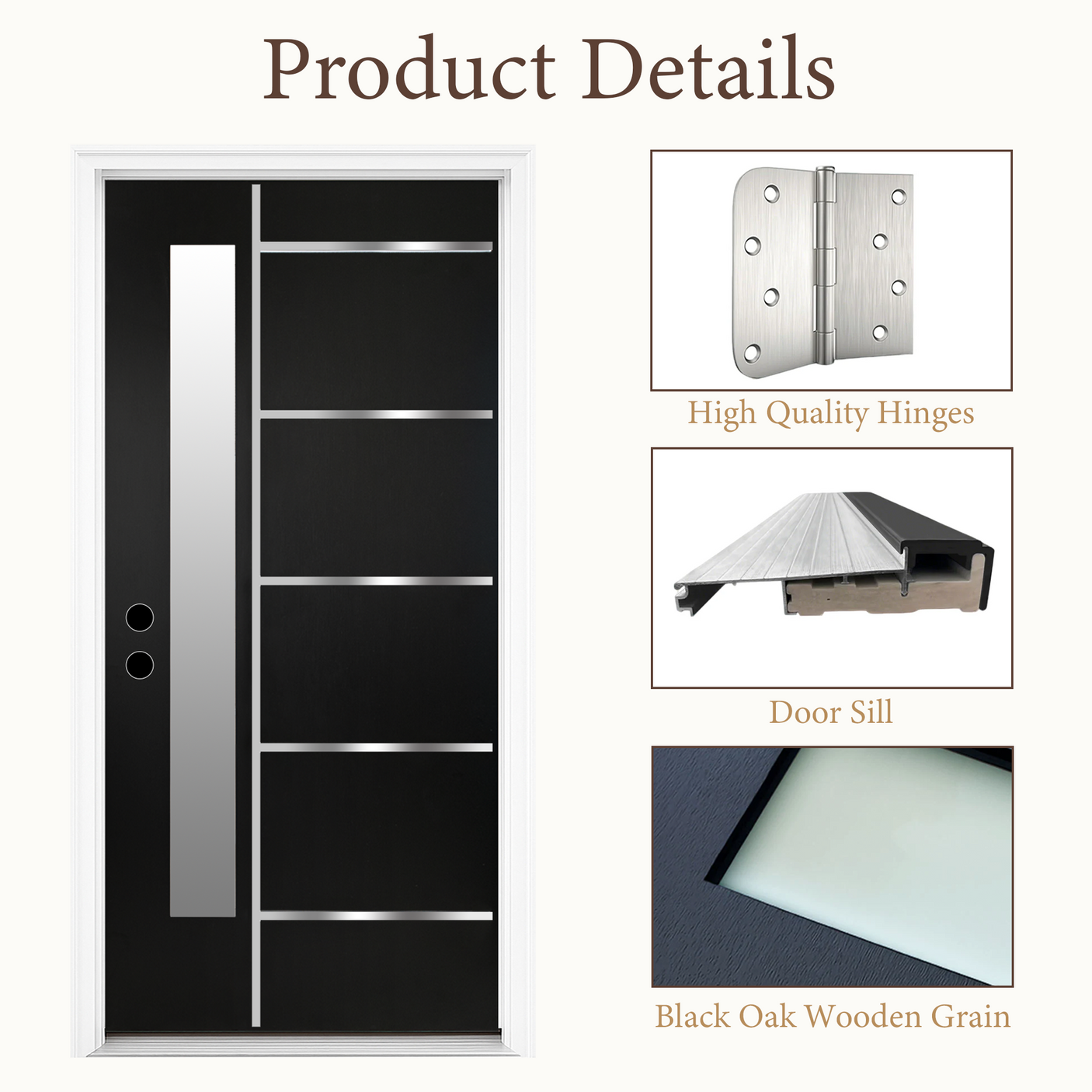36" x 80" Fiberglass Modern Textured Entry Door – Black-09 | Left & Right Hand Inswing