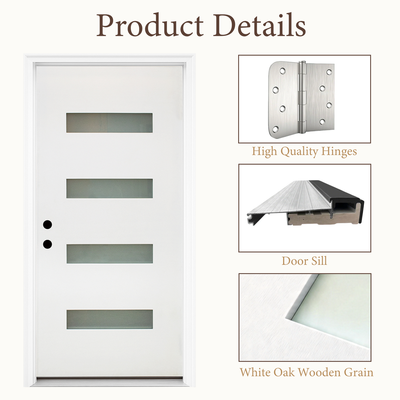 36" x 80" Fiberglass Exterior Door | White Smooth Finish | Frosted Glass | Right Hand Inswing