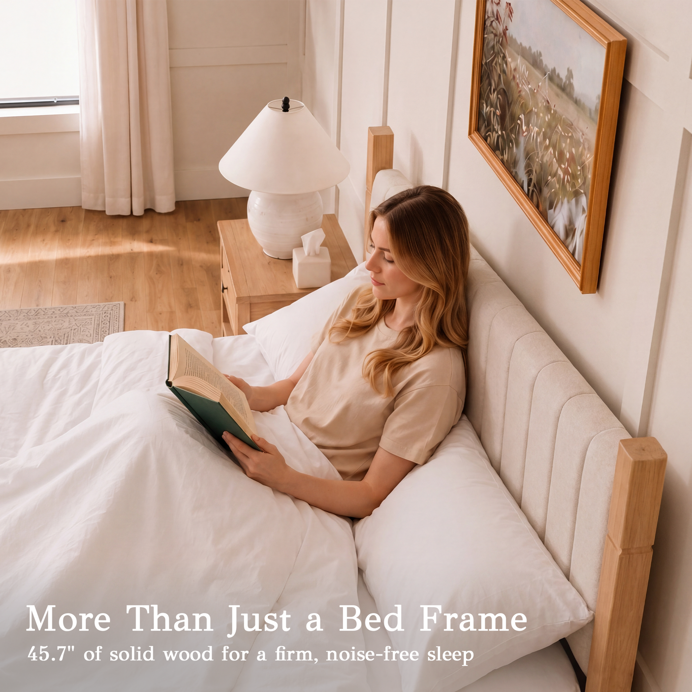 Yechen Queen Bed Frame with Storage | 3-Drawer Linen Platform Bed, Noise-Free Slats, Beige