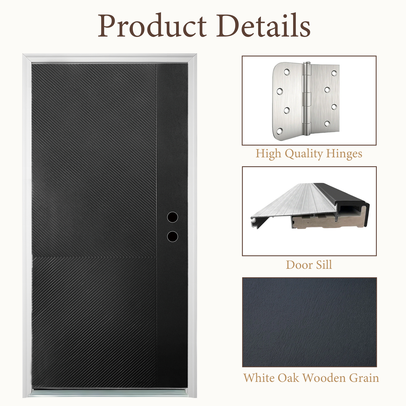 36" x 80" Black Solid Wood Entry Door | Left or Right Hand Inswing | Modern Exterior Front Door with Pre-Primed Frame