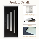 36" x 80" Black Fiberglass Entry Door – 3-Lite Frosted Glass, Prehung with Vinyl Frame & Brickmould