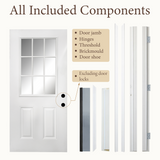 36" x 80" Fiberglass Entry Door | 9-Lite Low-E Glass | White | Left Hand Inswing