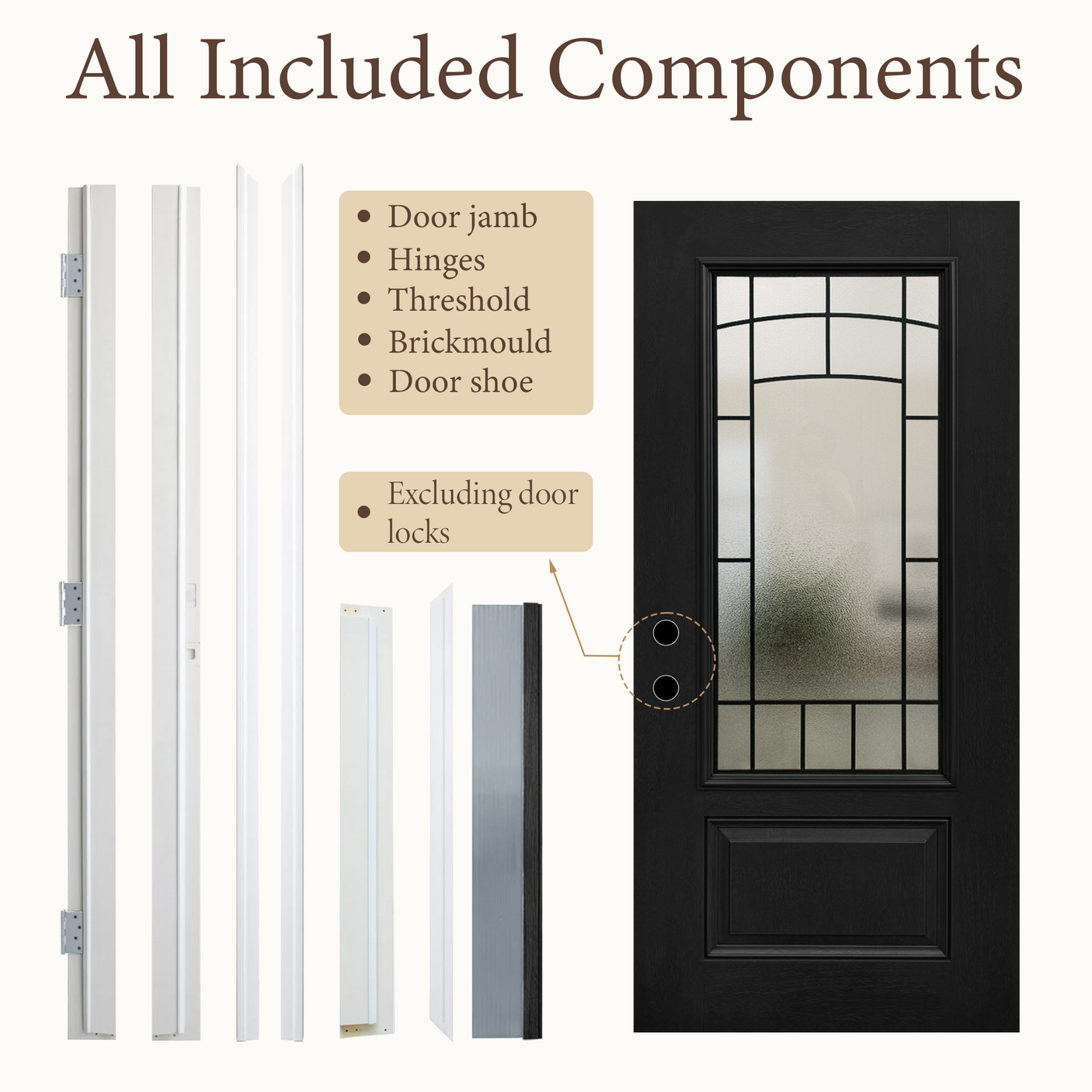 [out of stock]36" x 80" Smooth Black Fiberglass Entry Door – 3/4 View Frosted Privacy Glass | Left & Right Hand Inswing