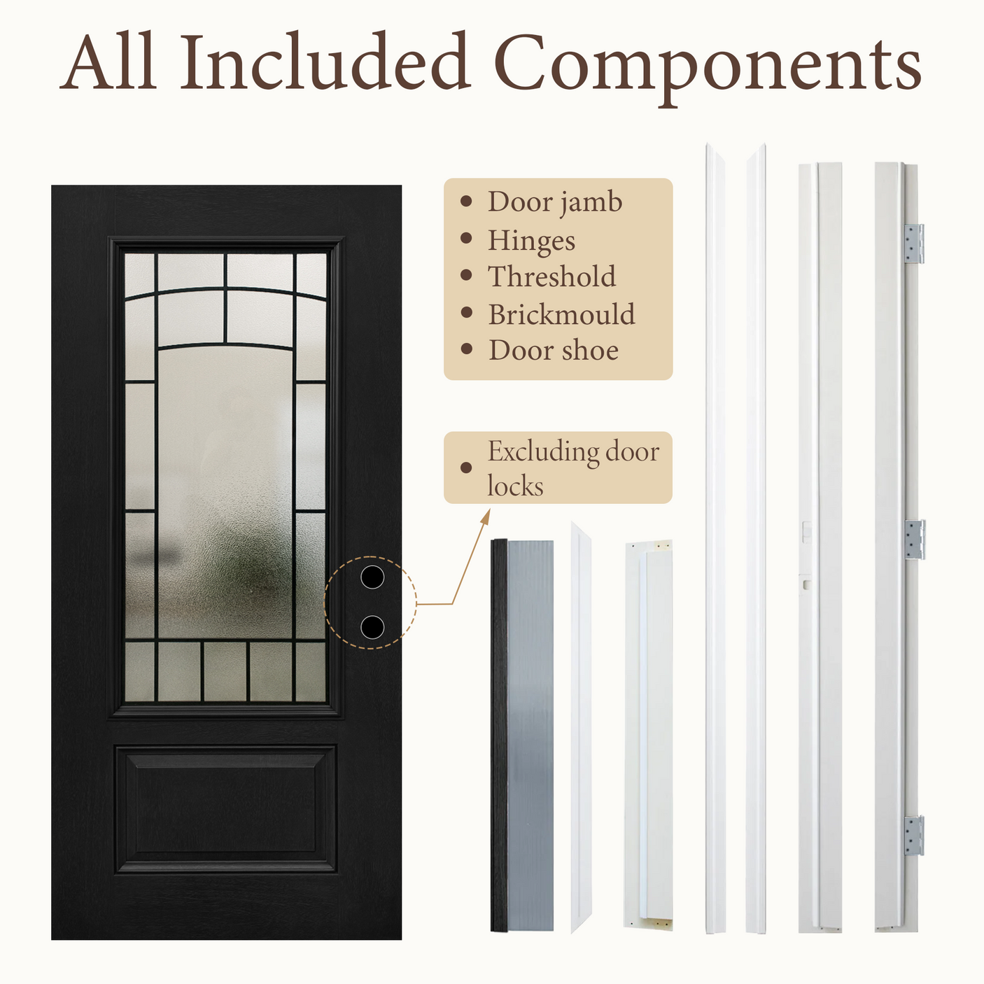 [out of stock]36" x 80" Smooth Black Fiberglass Entry Door – 3/4 View Frosted Privacy Glass | Left & Right Hand Inswing