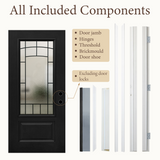 [out of stock]36" x 80" Smooth Black Fiberglass Entry Door – 3/4 View Frosted Privacy Glass | Left & Right Hand Inswing