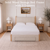 Yechen Queen Bed Frame with Storage | 3-Drawer Linen Platform Bed, Noise-Free Slats, Beige