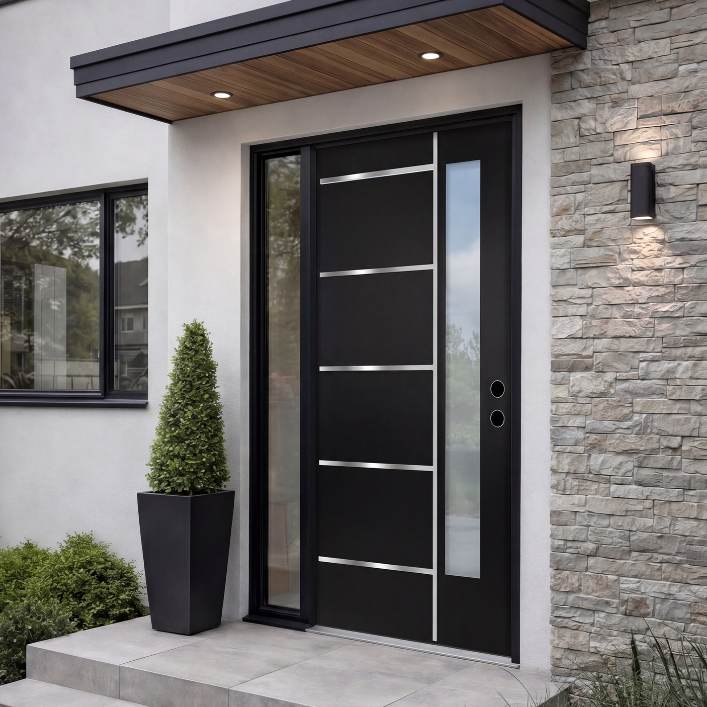 36" x 80" Fiberglass Modern Textured Entry Door – Black-09 | Left & Right Hand Inswing
