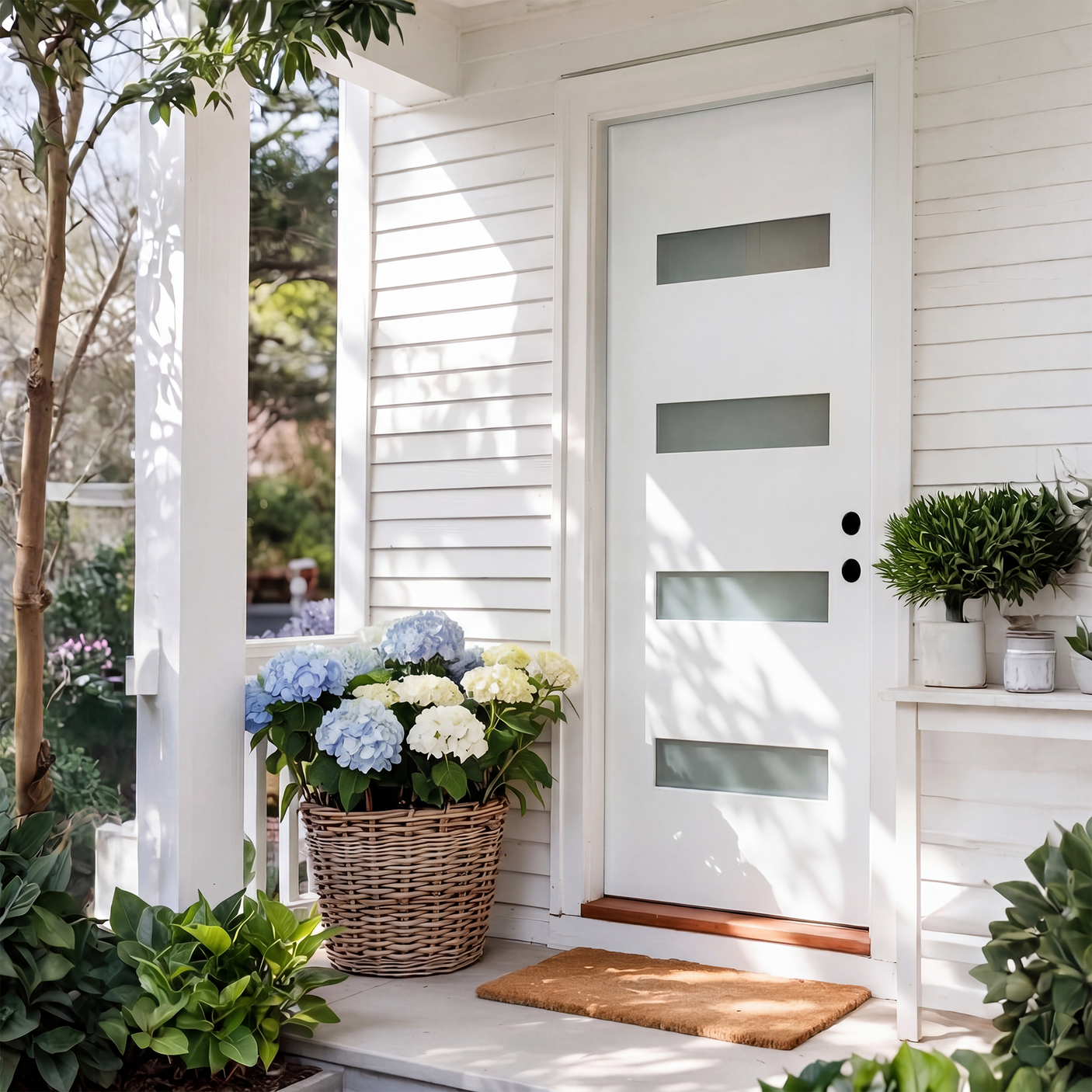 36" x 80" Fiberglass Exterior Door | White Smooth Finish | Frosted Glass | Left Hand Inswing
