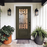 36" x 80" Green Fiberglass Entry Door with 3/4 Lite Wrought Iron Glass, Left or Right Hand Inswing, Classic Style Front Door with 4-9/16" White Vinyl Frame and Brickmould