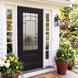 [out of stock]36" x 80" Smooth Black Fiberglass Entry Door – 3/4 View Frosted Privacy Glass | Left & Right Hand Inswing