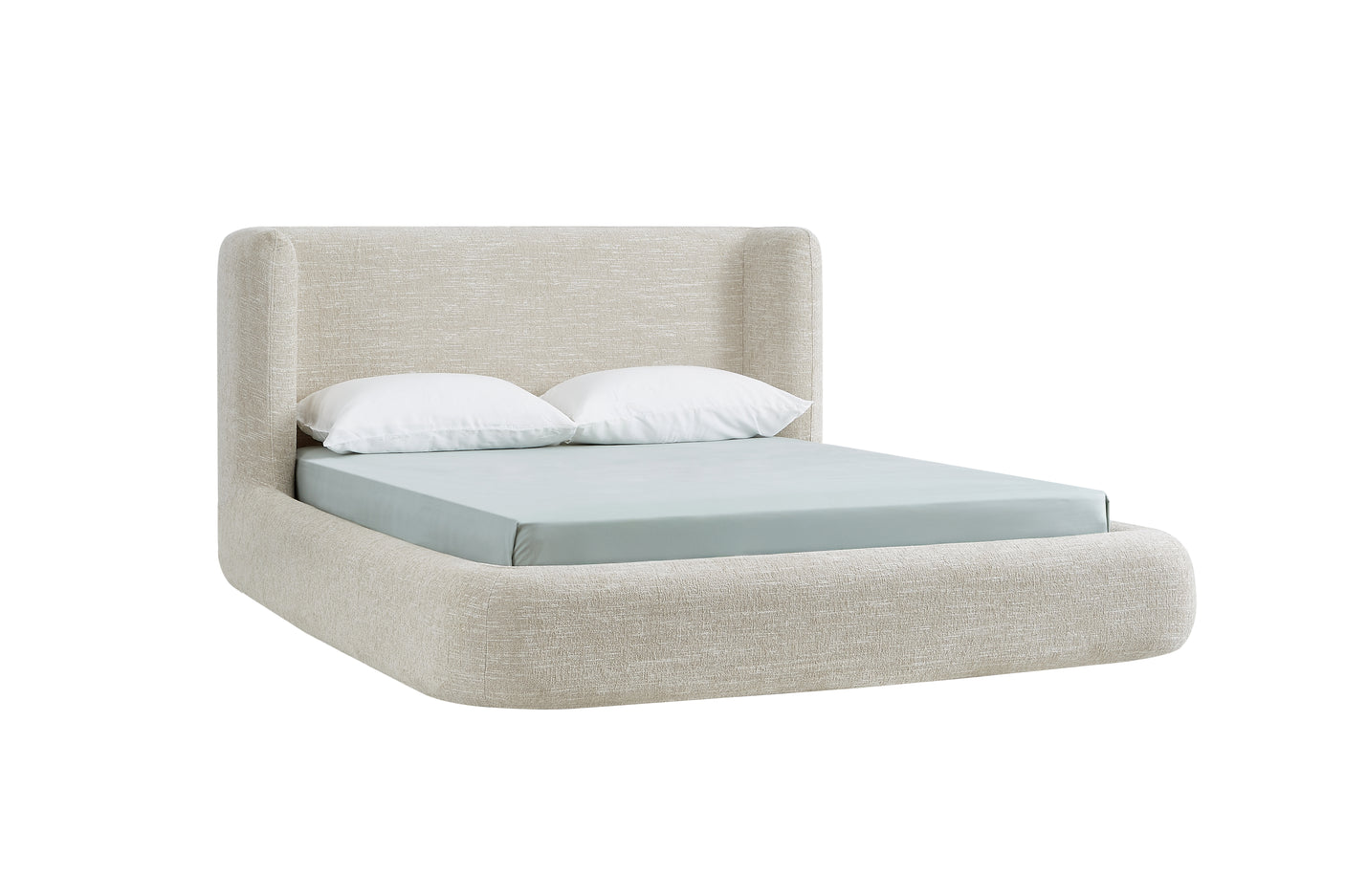 YECHEN Queen Cloud Bed Frame - Modern Upholstered Platform Bed with Curved Headboard, Water-Resistant Bouclé Fabric, Tool-Free Assembly, No Box Spring Needed