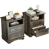 Farmhouse Mid Century Modern Nightstand, 2-Drawer 25" Tall Wood