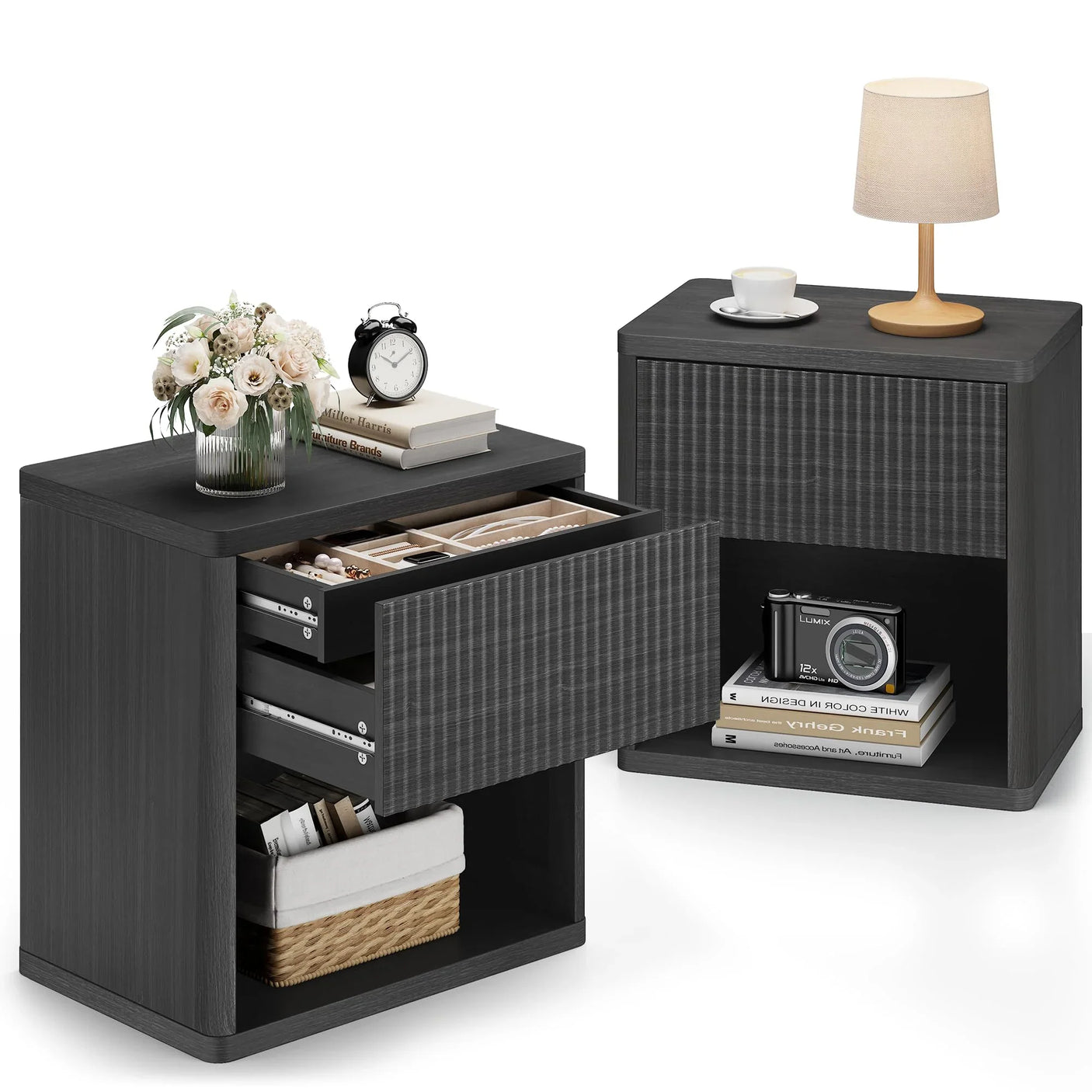 Large Modern Nightstand with Small Built-in Drawers