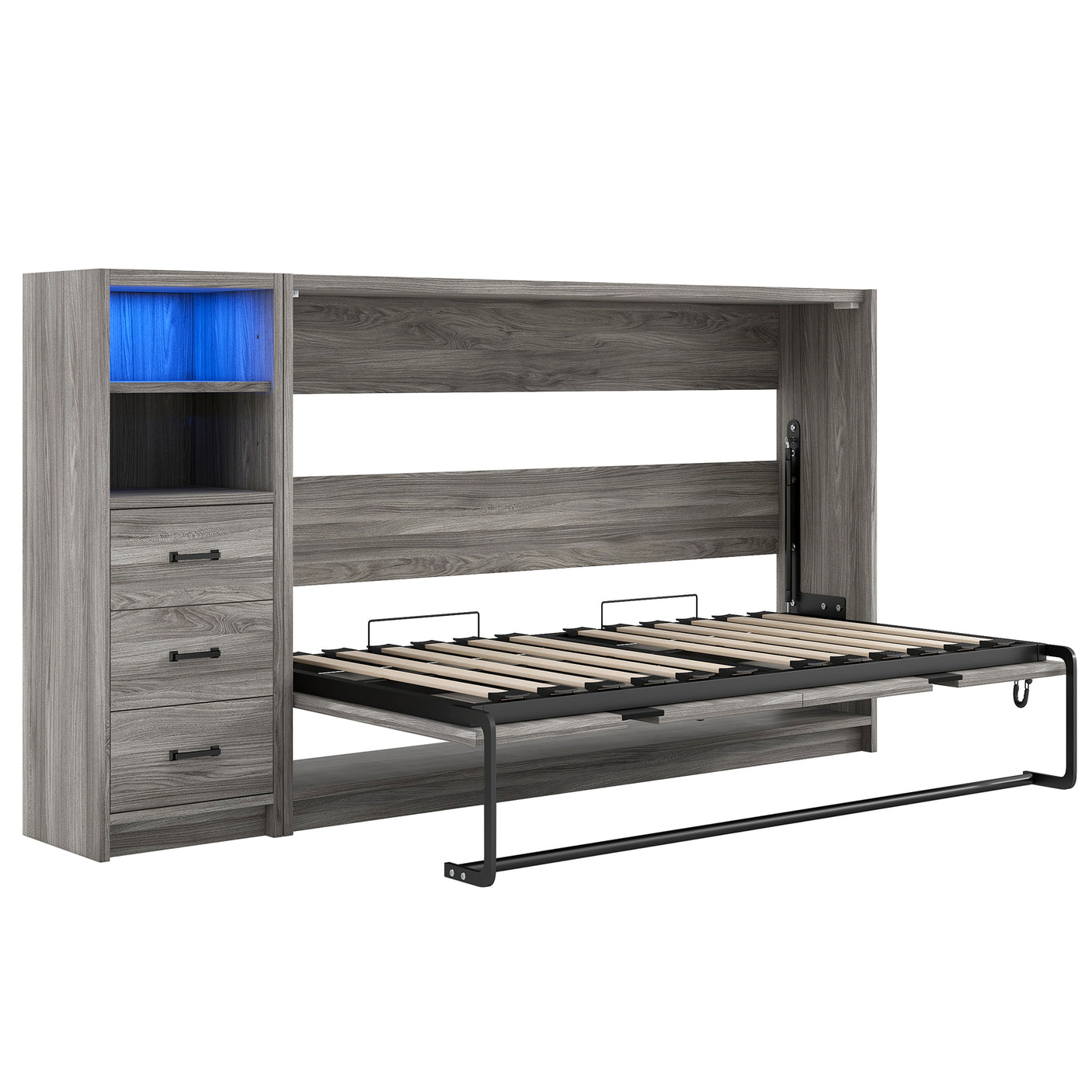 Twin Size Murphy Bed with 3 Drawers and LED Light