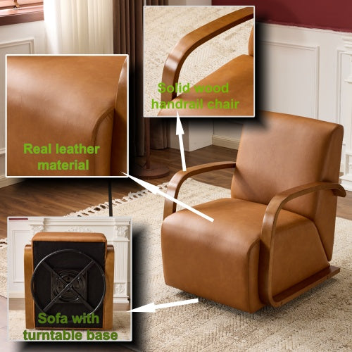 Wood Armrest Single Swivel Sofa Chair
