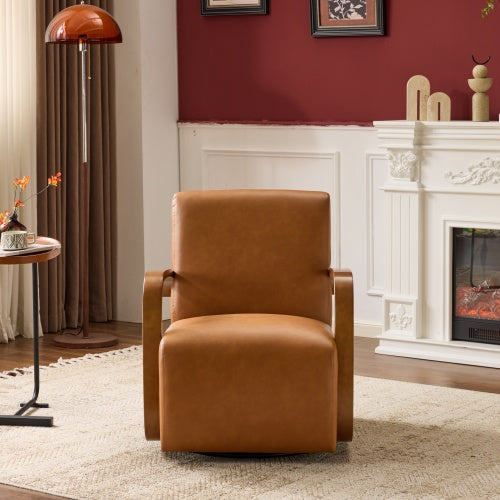 Wood Armrest Single Swivel Sofa Chair