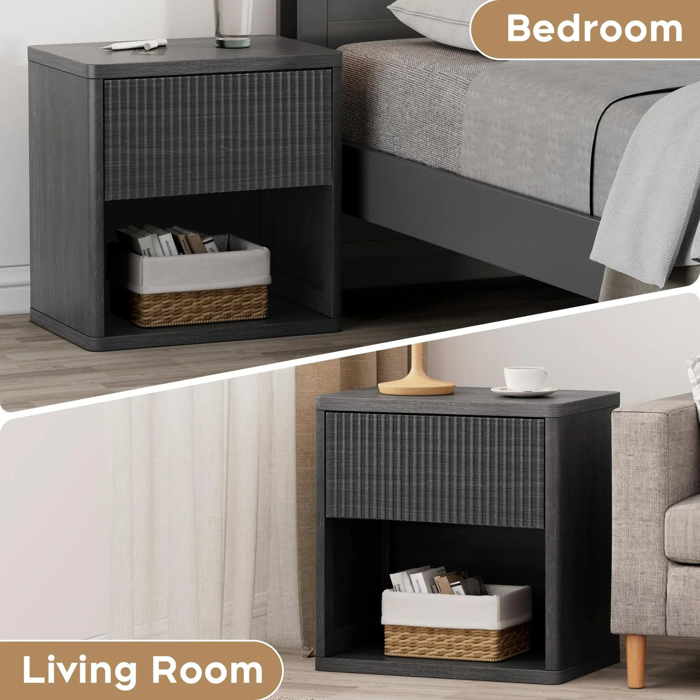 Large Modern Nightstand with Small Built-in Drawers
