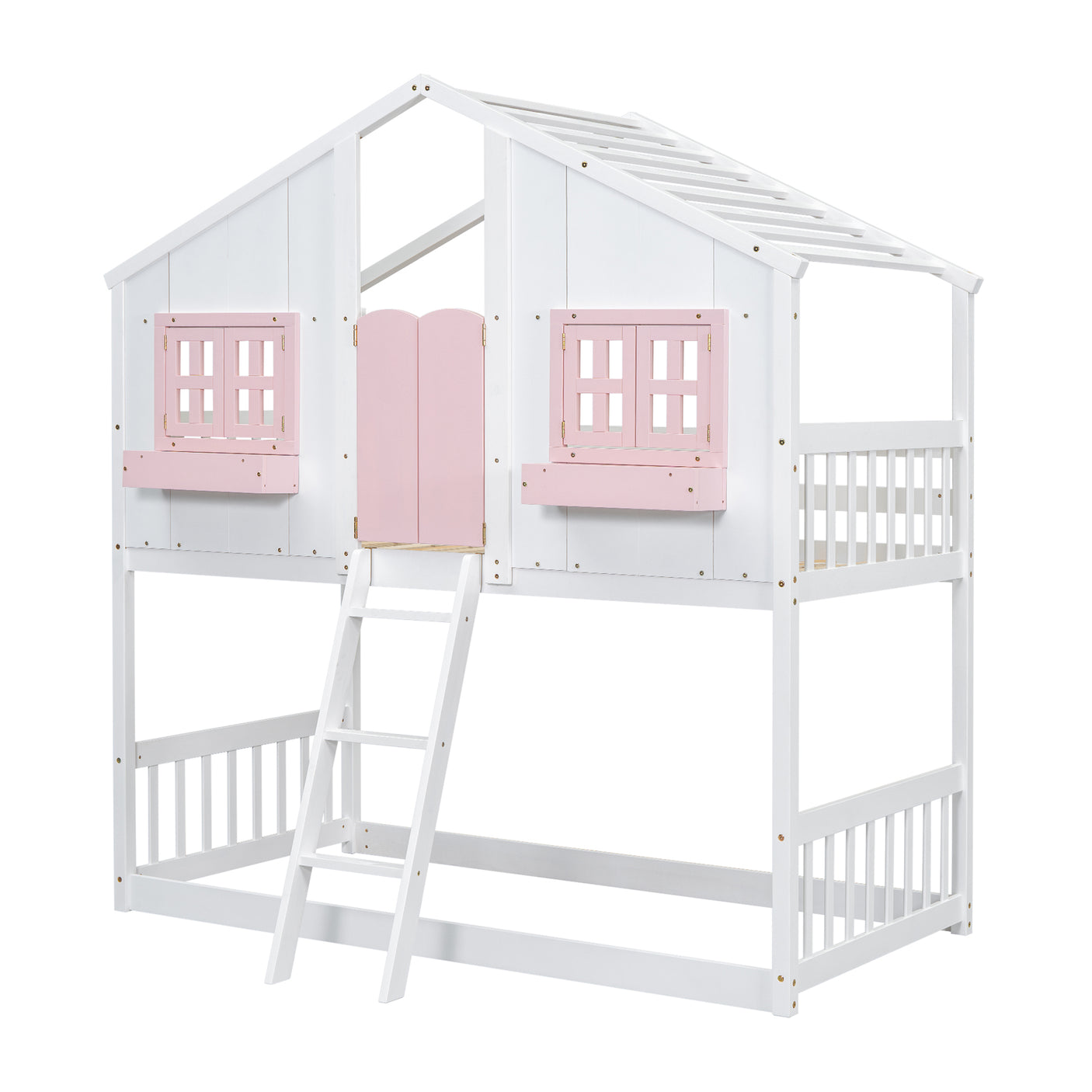 Twin over Twin House Bunk Bed with Roof
