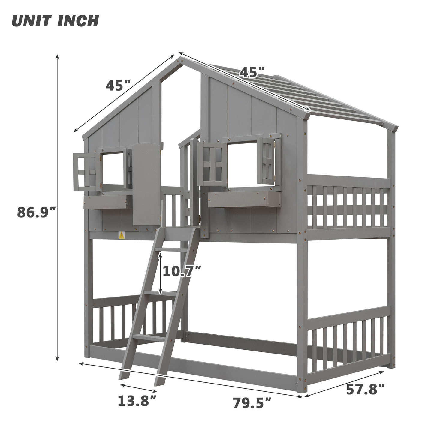 Twin over Twin House Bunk Bed with Roof