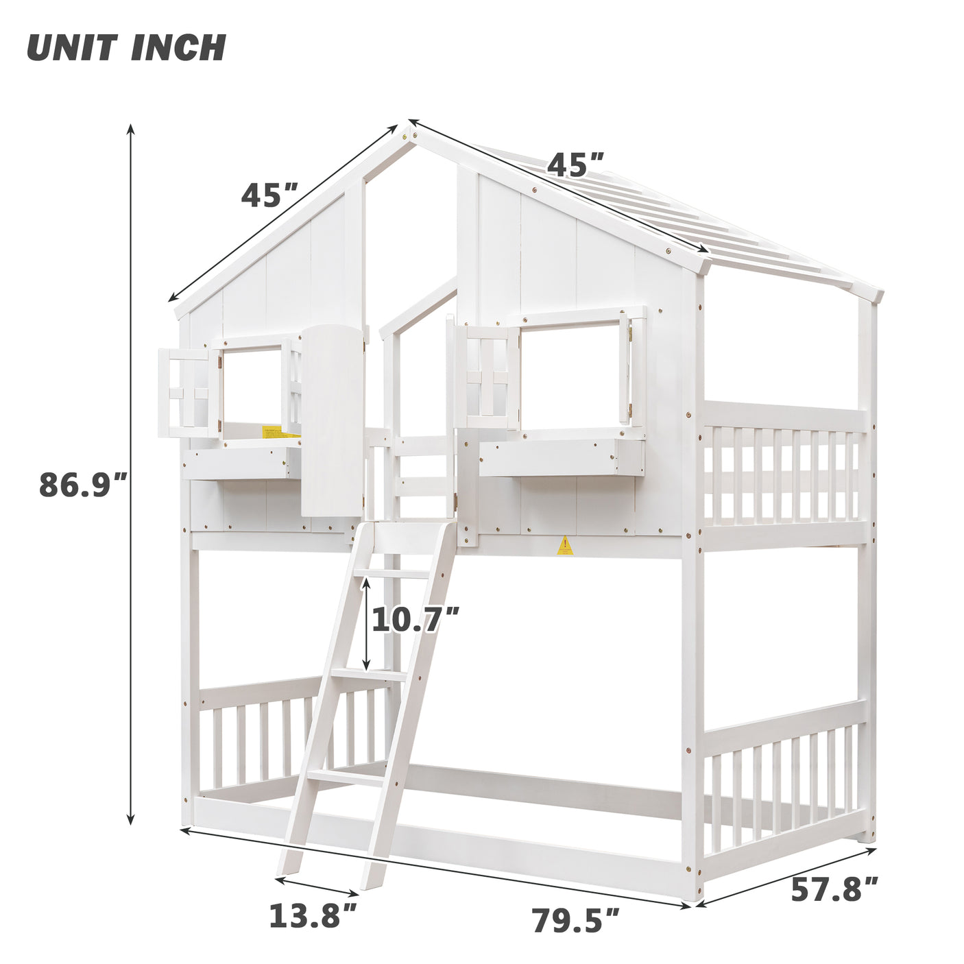 Twin over Twin House Bunk Bed with Roof