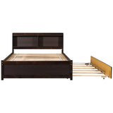 Twin Size Trundle Bed with Bookcase for Kids