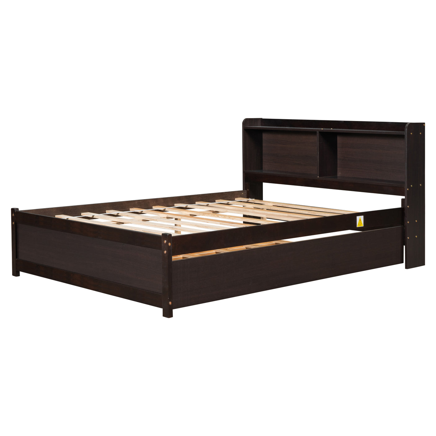 Twin Size Trundle Bed with Bookcase for Kids