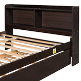 Twin Size Trundle Bed with Bookcase for Kids