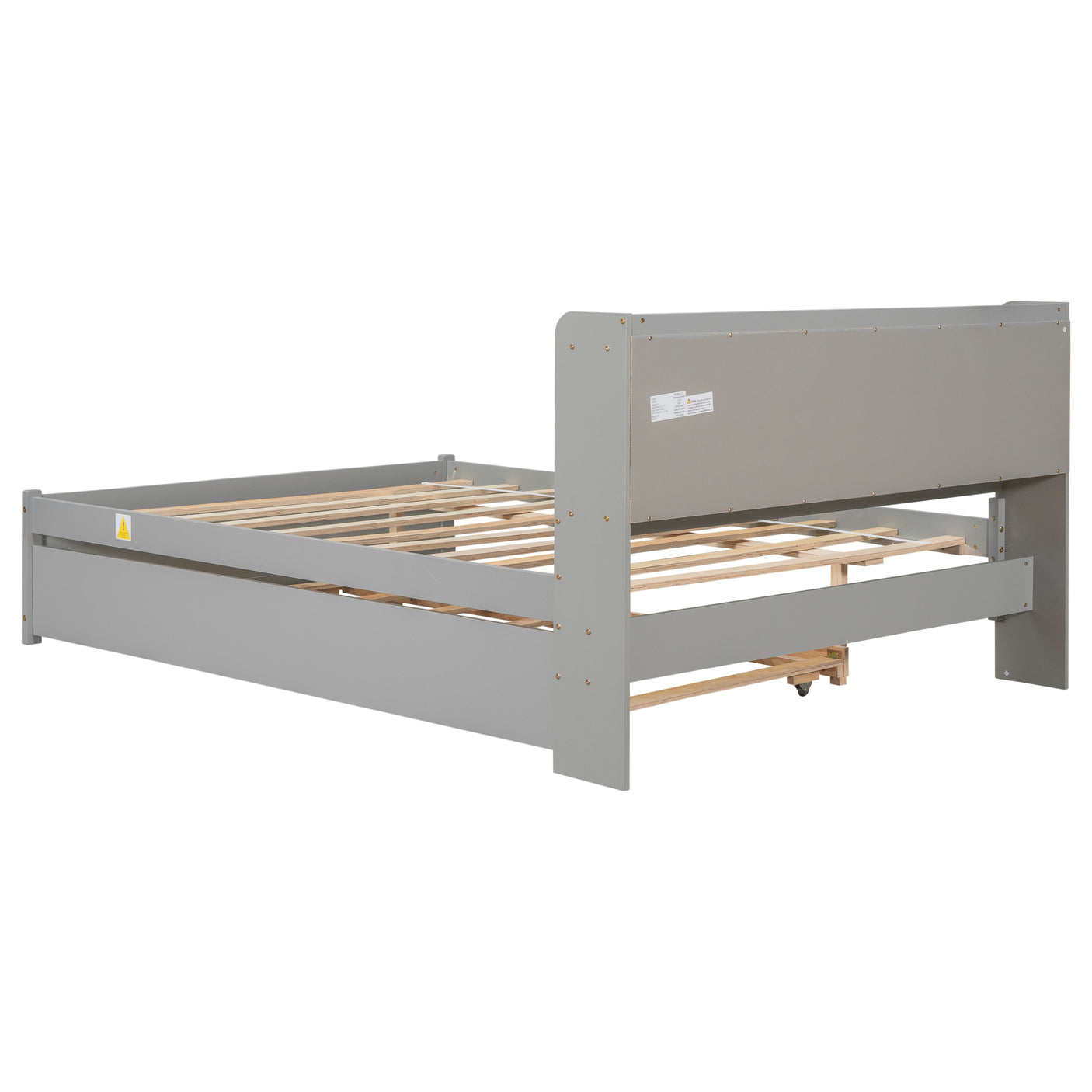 Twin Size Trundle Bed with Bookcase for Kids