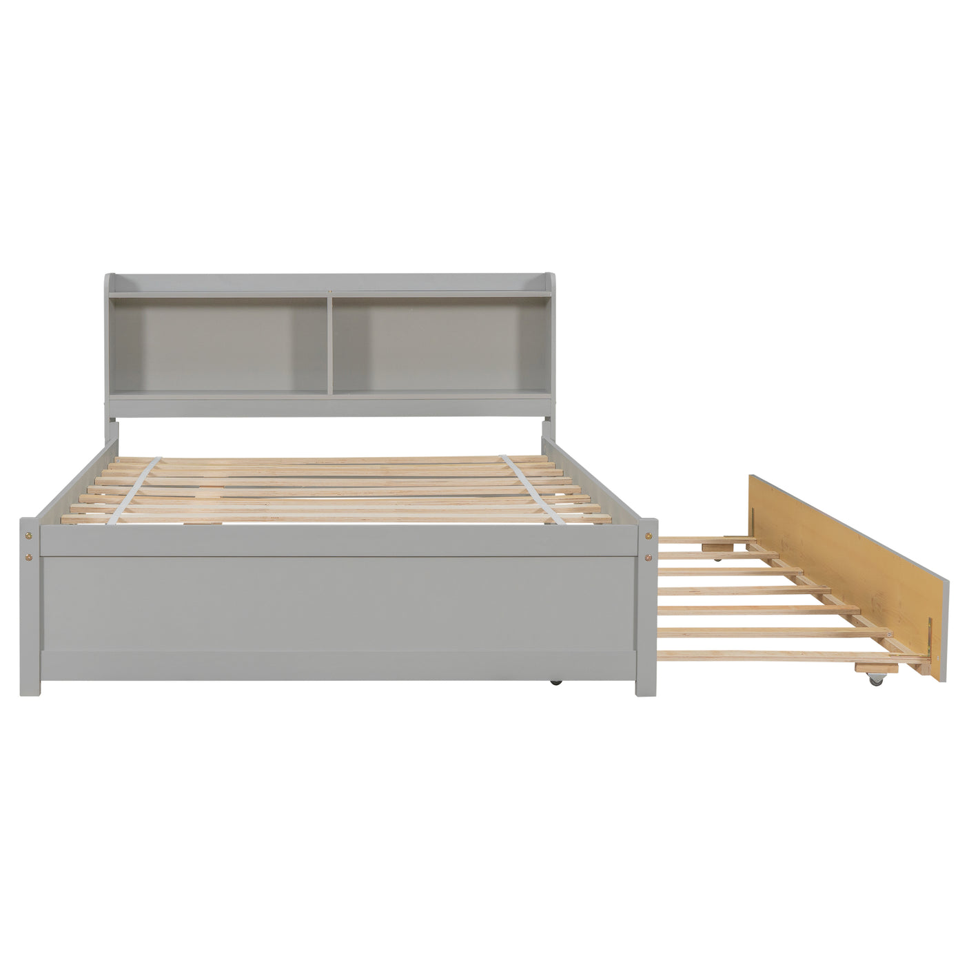Twin Size Trundle Bed with Bookcase for Kids