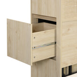 Boho Rattan Queen Beds Frame with Charging Station Headboard