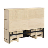 Boho Rattan Queen Beds Frame with Charging Station Headboard