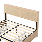 Boho Natural Rattan Headboard BedFrame with 4 Drawers
