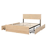 Boho Natural Rattan Headboard BedFrame with 4 Drawers