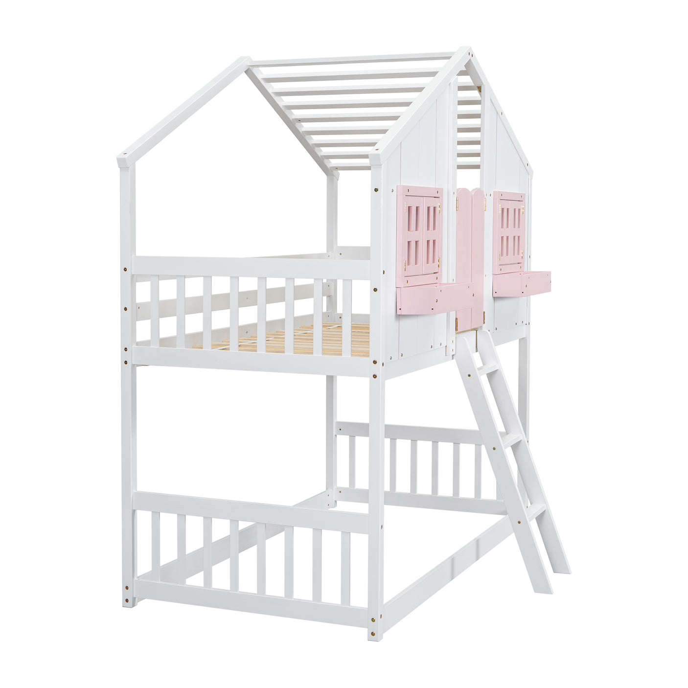 Twin over Twin House Bunk Bed with Roof